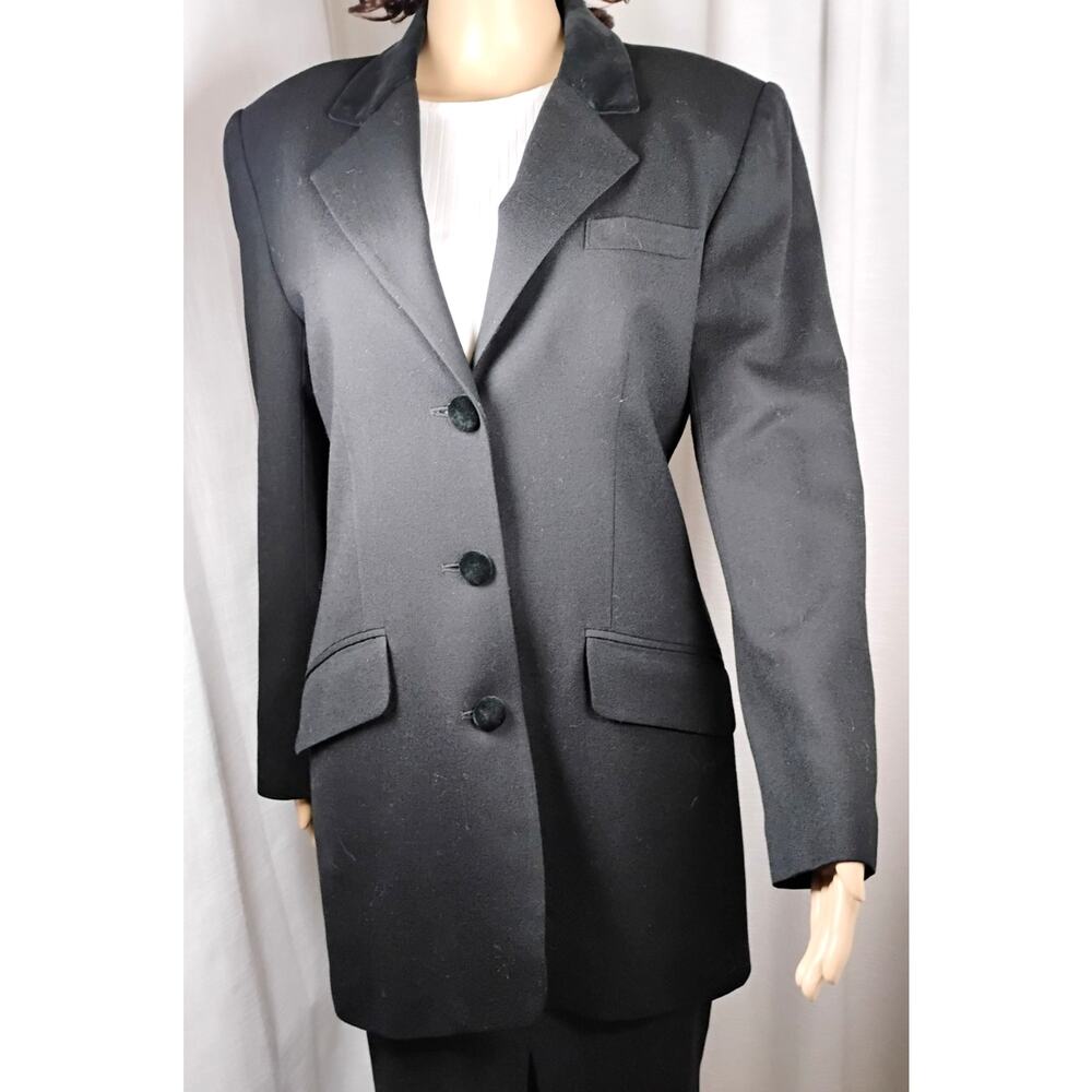 VTG Wool Blazer Tailored Long Velvet Collar Dark Academia Office Jacket Heritage